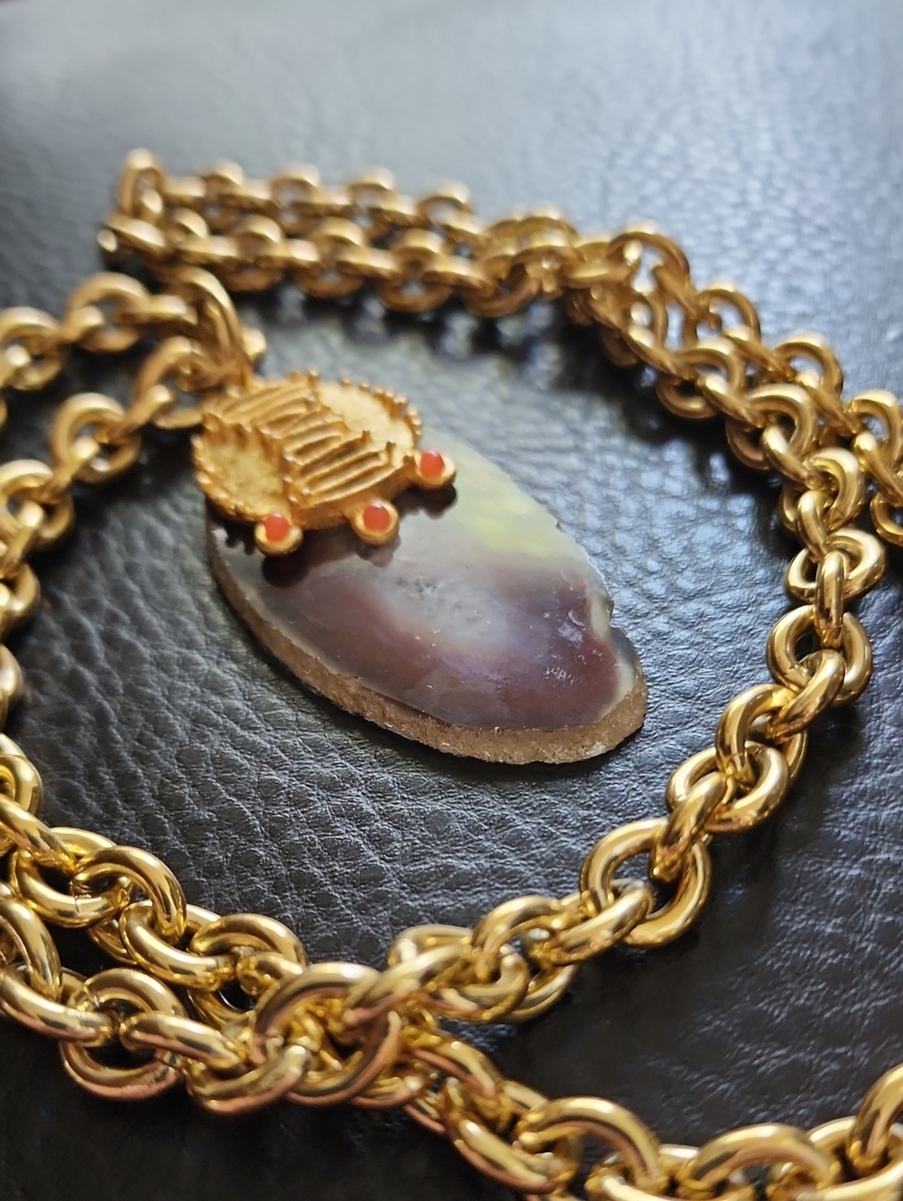 Brazilian Designer Betania Emidio Gold-Tone Agate Pendant Necklace
